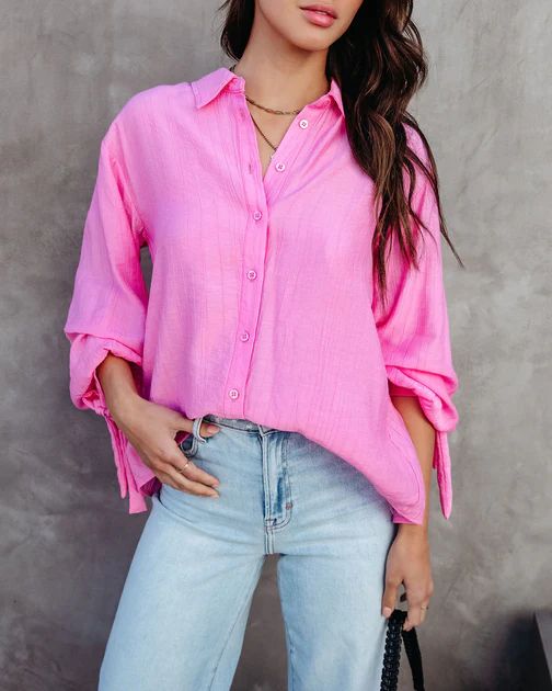 Full Of Surprises Back Tie Button Down Top - Bubble Gum Pink | VICI Collection