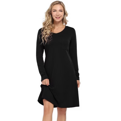 Clearlove Women Casual Loose Long Sleeve Swing Dress with Pockets Black Small | Target