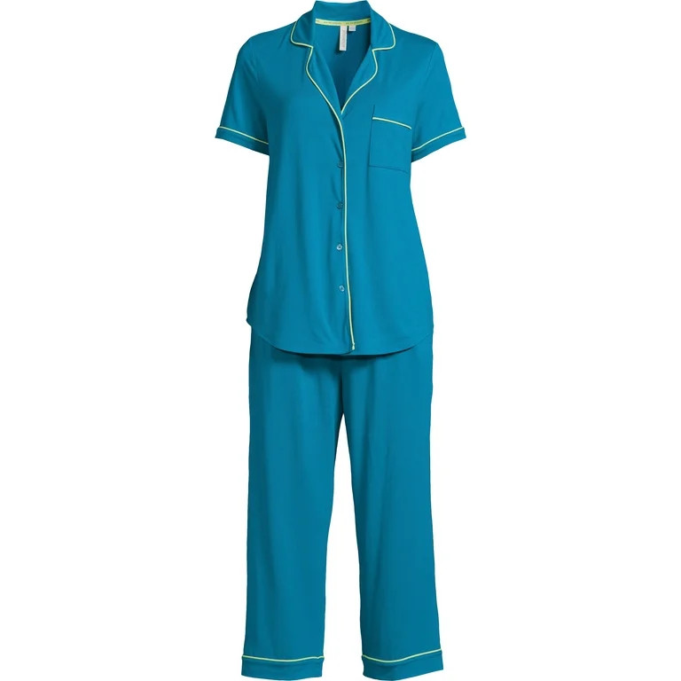 Joyspun Women's Knit Notch Collar Top and Capri Pants Pajama Set, 2-Piece, Sizes S to 3X - Walmar... | Walmart (US)
