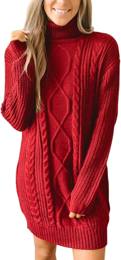 For G and PL Women Cable Knit Turtleneck Sweater Dresses | Amazon (US)
