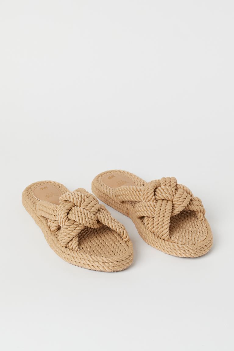 Slides in fabric rope with foot straps braided together at front. Patterned soles. Sole thickness... | H&M (US)