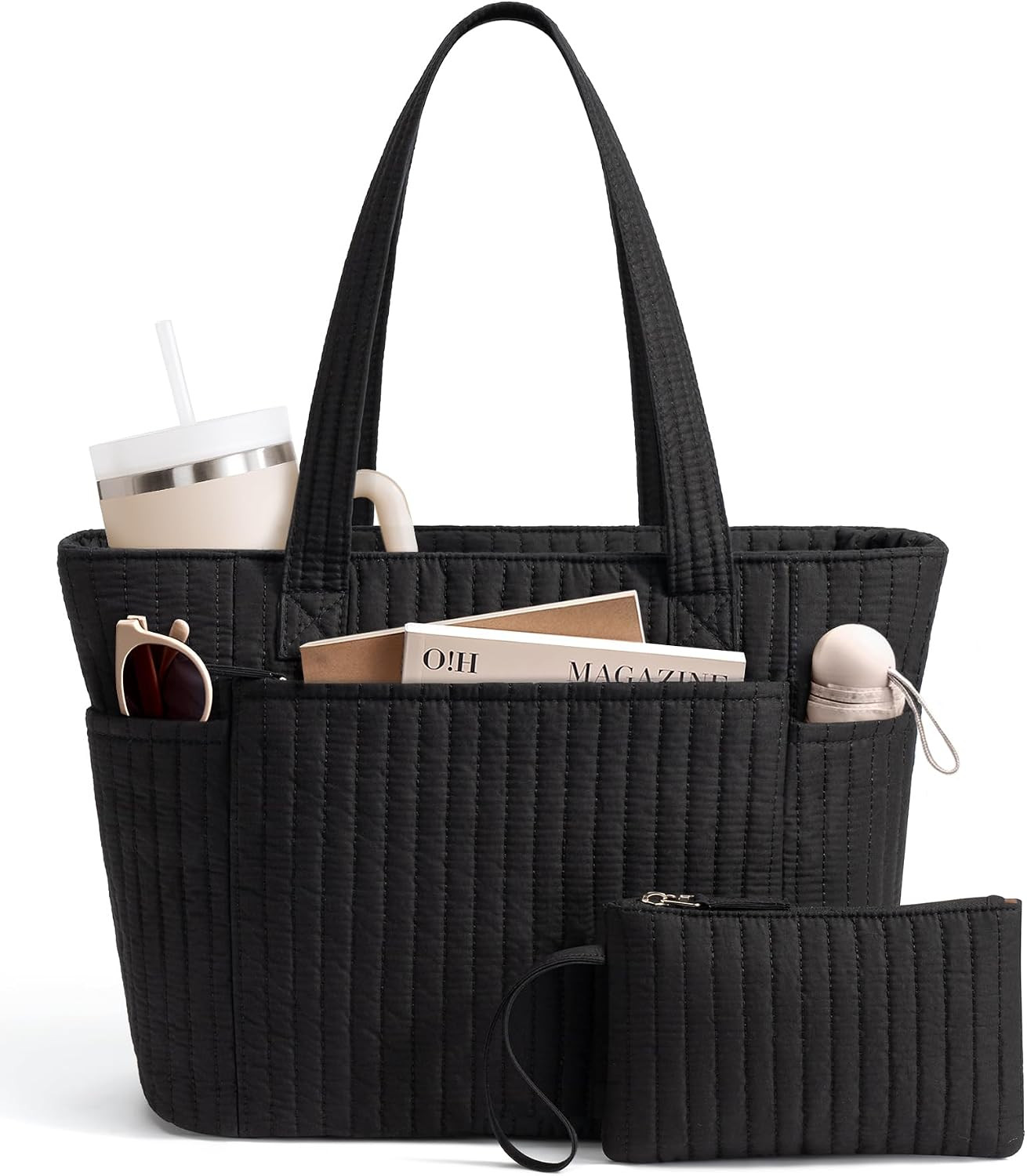 Bagstellar Quilted Tote Bag for Women Teacher Nurse Cotton Laptop Work Tote | Amazon (US)