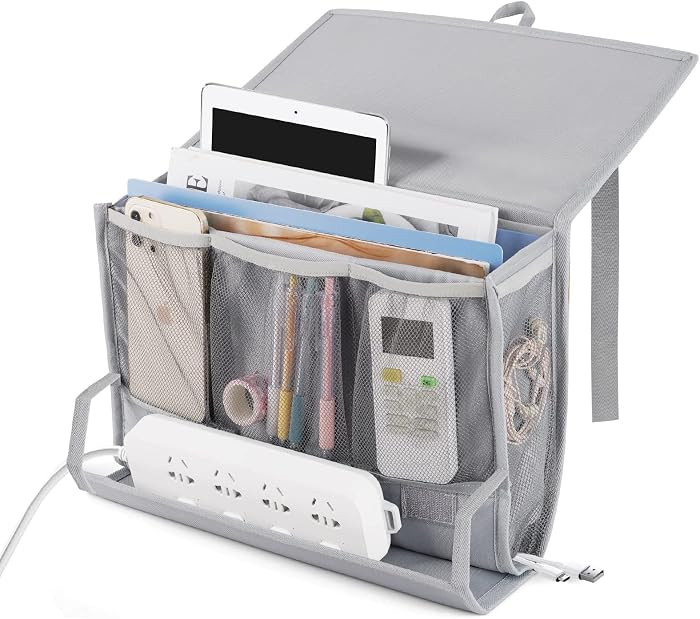 Bedside Caddy Organizer for Dorm Bed Rails with 7 Pockets, Gray | Amazon (US)