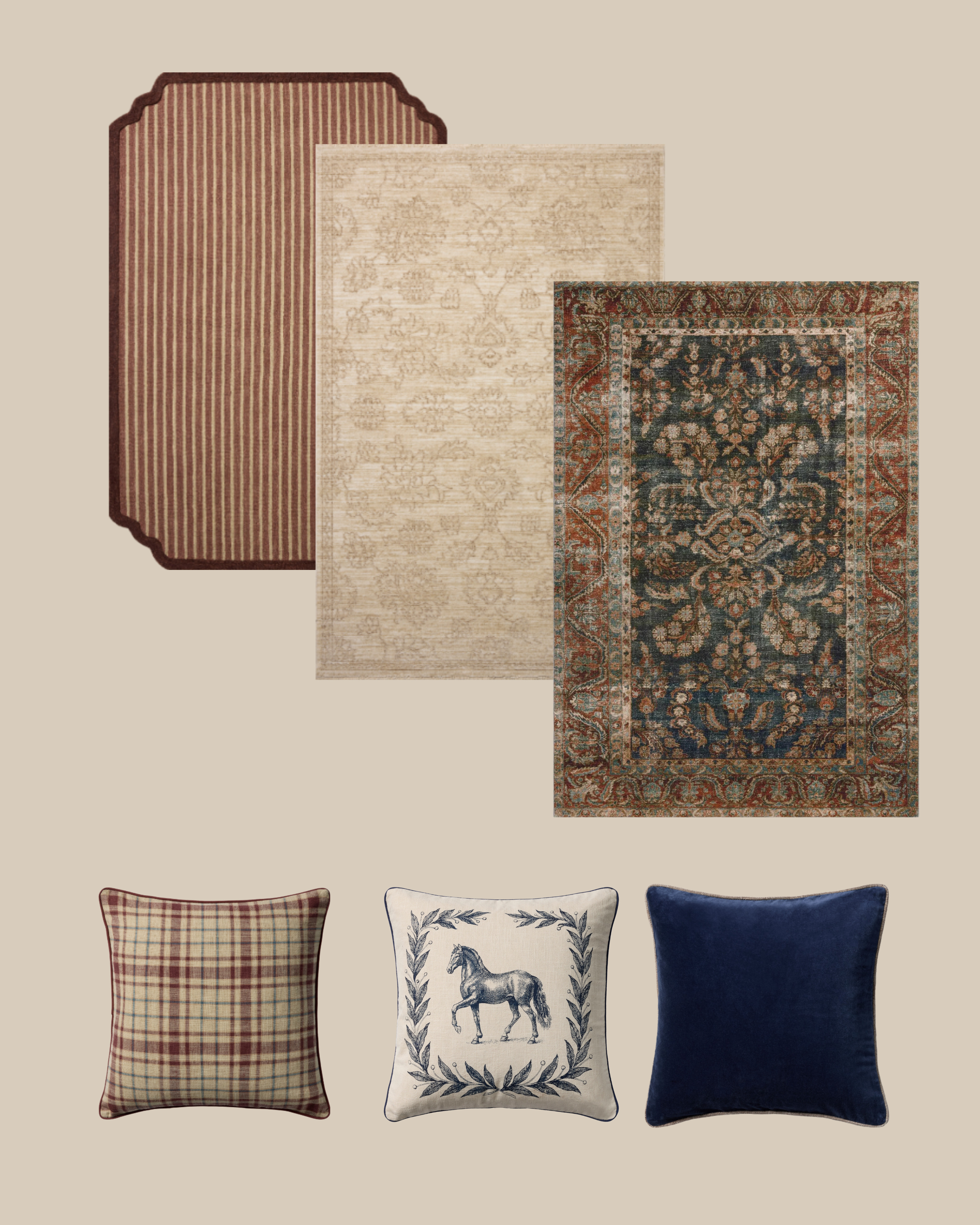 Two Bold Rugs + One Neutral
Two showstoppers in a row need a breather between them, so put a quiet, creamy rug in the middle and let it do the “calm down” effect. Plus the pillows we'd pair them with. 

 #LTKHome