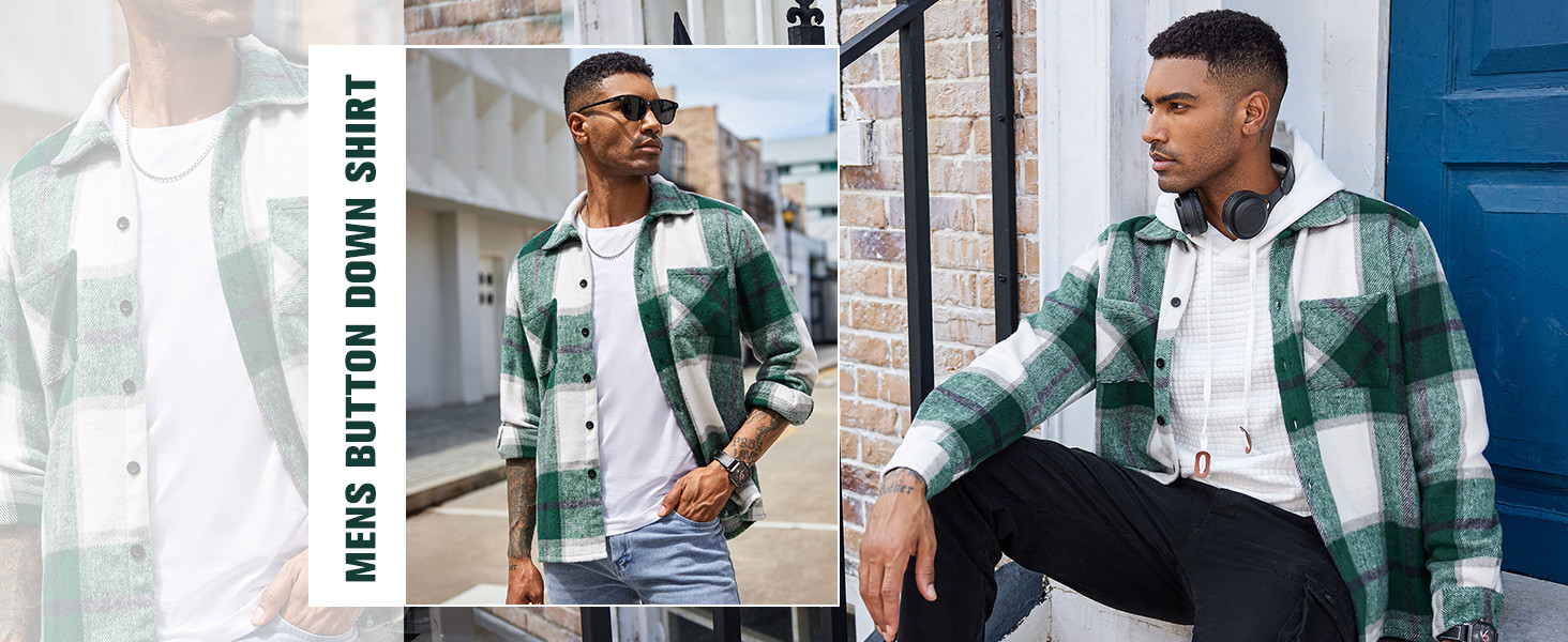 COOFANDY Men's Flannel Shirts Casual Button Down Plaid Shirt Jacket Long Sleeve Fleece Shacket wi... | Amazon (US)