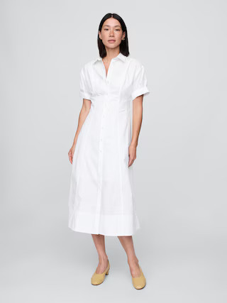 Poplin Roll-Cuff Midi Shirtdress | Gap (US)