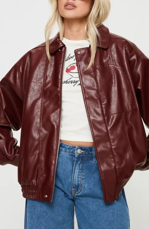 Princess Polly Devija Oversize Faux Leather Jacket in Burgundy at Nordstrom, Size 0 | Nordstrom