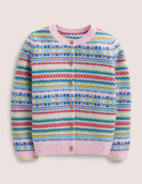 Cashmere Cardigan - Boto Pink, Multi Fair Isle | Boden (US)