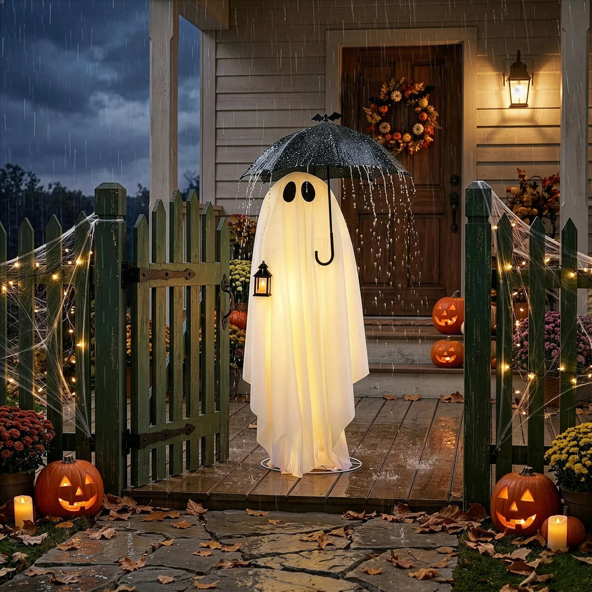 5 FT Glowing Ghost Holding Black Umbrella 100 Warm White Leds Plug And Play Halloween Porch Garde... | Wayfair North America