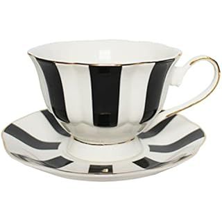 EKUEE Black and White Retro Series European Striped Polka Dot Coffee Cup and Saucer Mug Cake Plat... | Amazon (US)