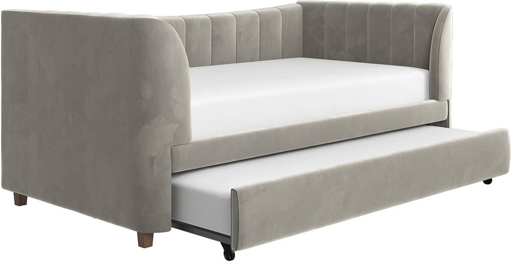 Little Seeds Valentina Upholstered Trundle, Twin Size, Gray Velvet Daybed | Amazon (US)