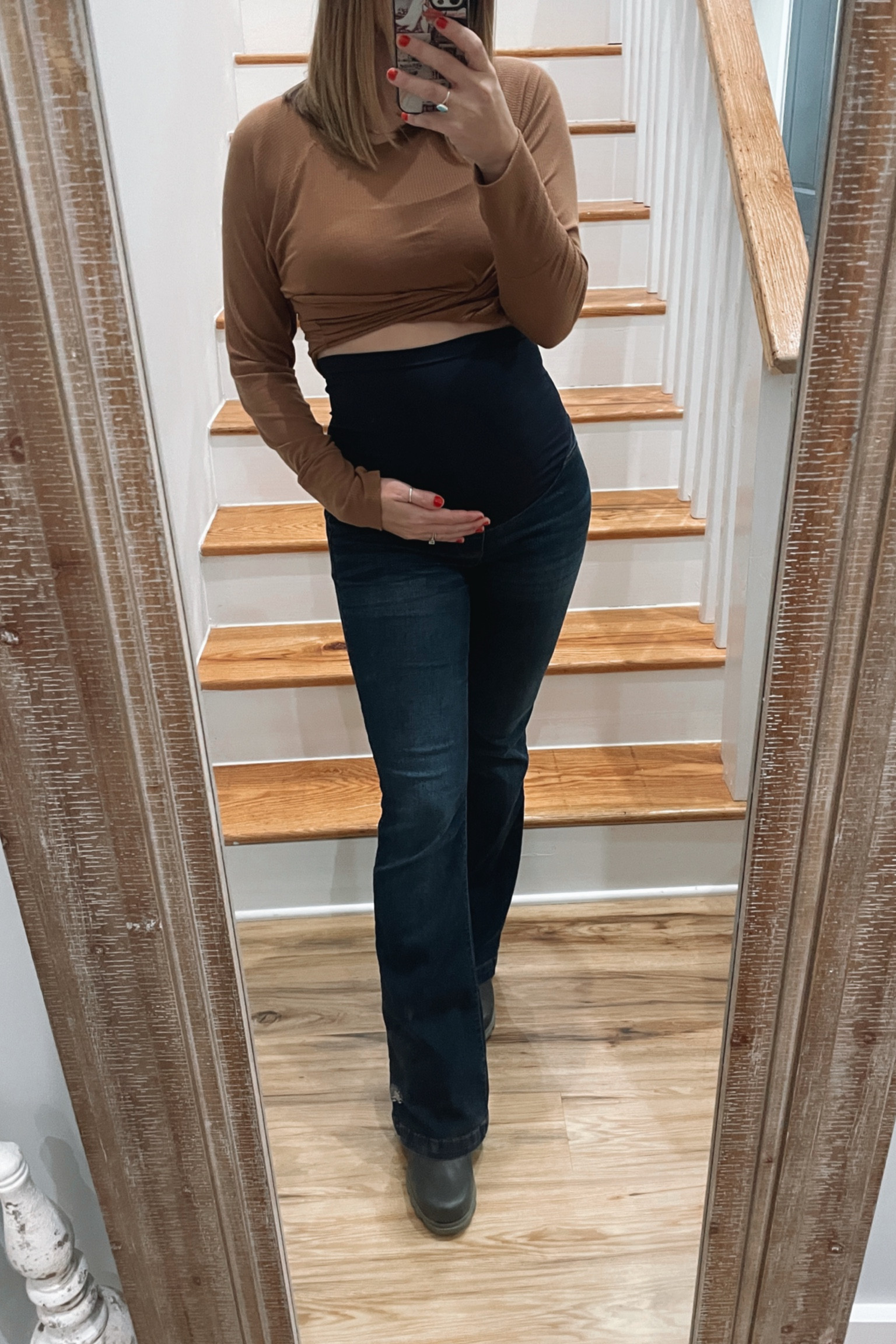 I’ve been searching for the best maternity jeans for a while now. I needed a pair of flares and did not want any distressing. These check all the boxes! Tall girl friendly and perfect for cold winter days. I’m 5’7, 160 wearing a size 6. 

#LTKBaby #LTKFamily #LTKBump