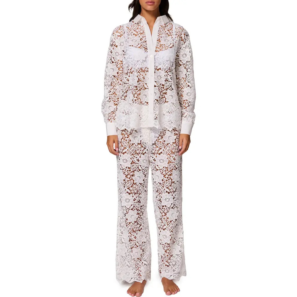 Simone Perele Louison Sheer Lace Pants in White at Nordstrom, Size Large | Nordstrom