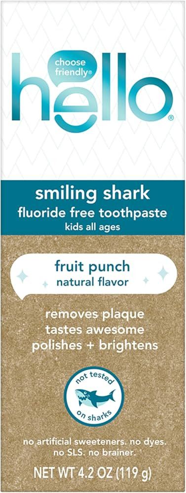 hello Smiling Shark Fluoride Free Kids Toothpaste, Natural Fruit Punch, 4.2 Oz Tube | Amazon (US)
