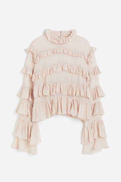 Ruffle-trimmed Chiffon Blouse - Black - Ladies | H&M US | H&M (US + CA)