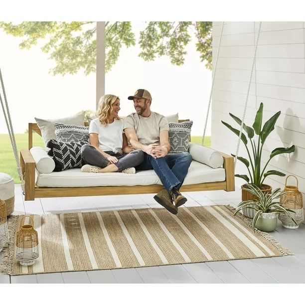 Better Homes & Gardens Ashbrook 3-Persons Teak Porch Swing with Cushions by Dave & Jenny Marrs | Walmart (US)