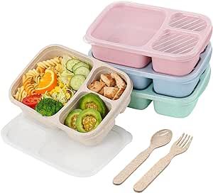 4 Pack Bento Lunch Box，3-Compartment Meal Prep Containers，Lunch Box for Kids，Durable BPA Fr... | Amazon (US)