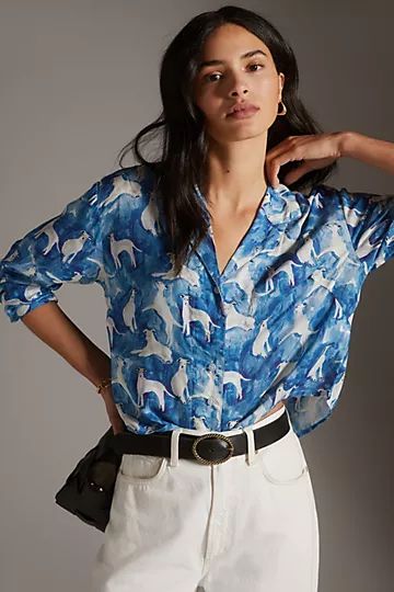 Maeve Cropped Printed Buttondown | Anthropologie (US)