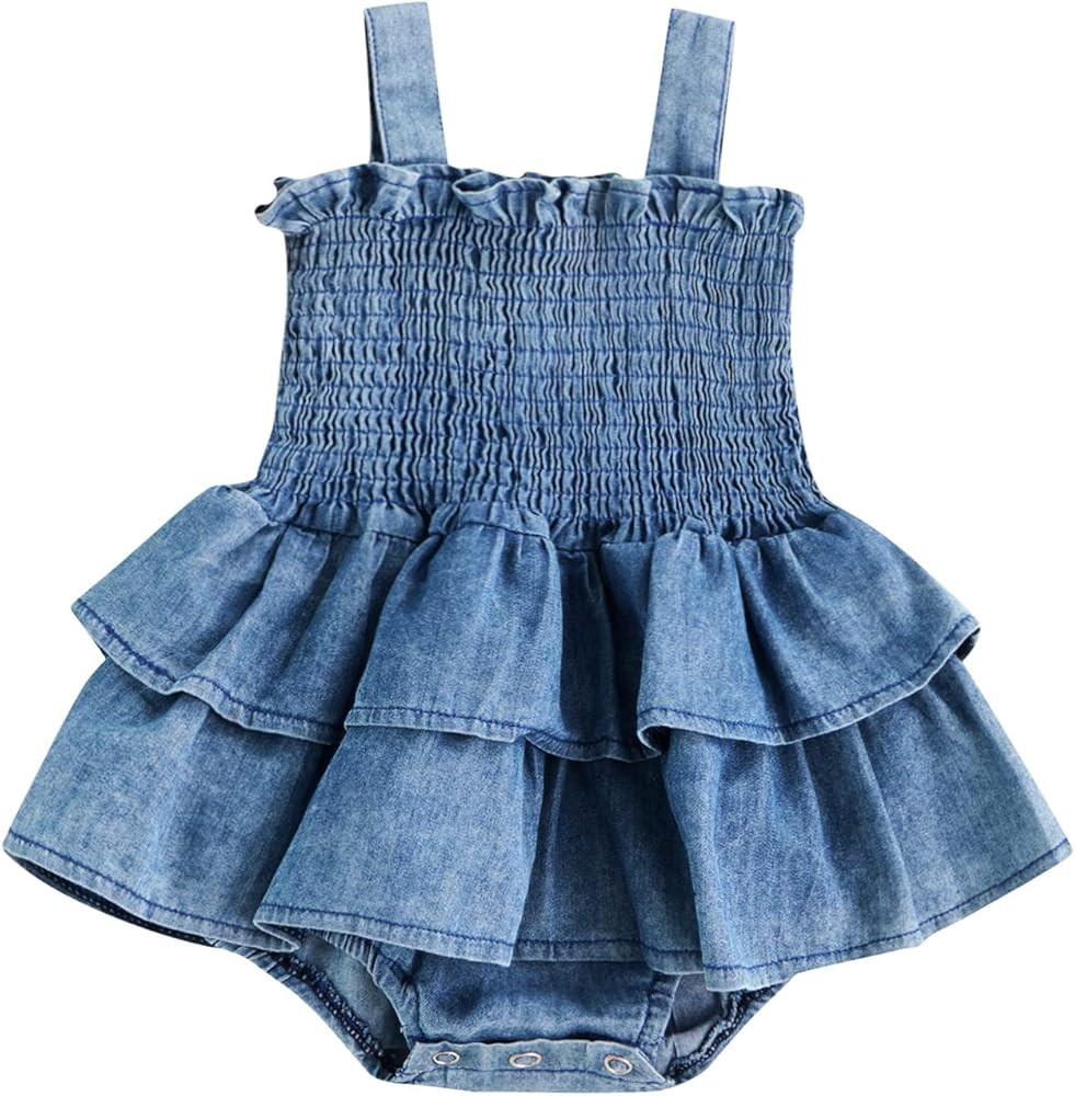 Baby Girls Summer Denim Romper Clothes Dress Newborn Onesie Sunsuit 3 6 9 12 18 Months One-Piece ... | Amazon (US)