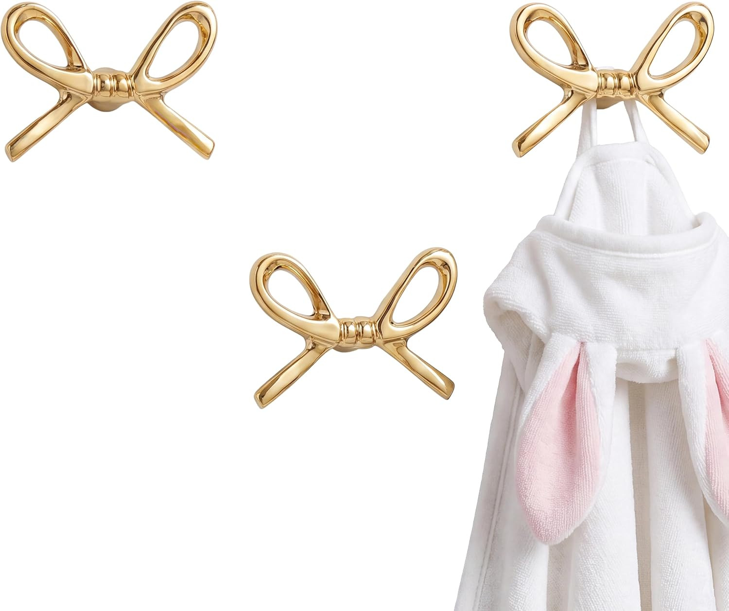 Indian Shelf Set of 3 Solid Brass Bow Wall Hooks for Bags, Coats and Keys | Amazon (US)