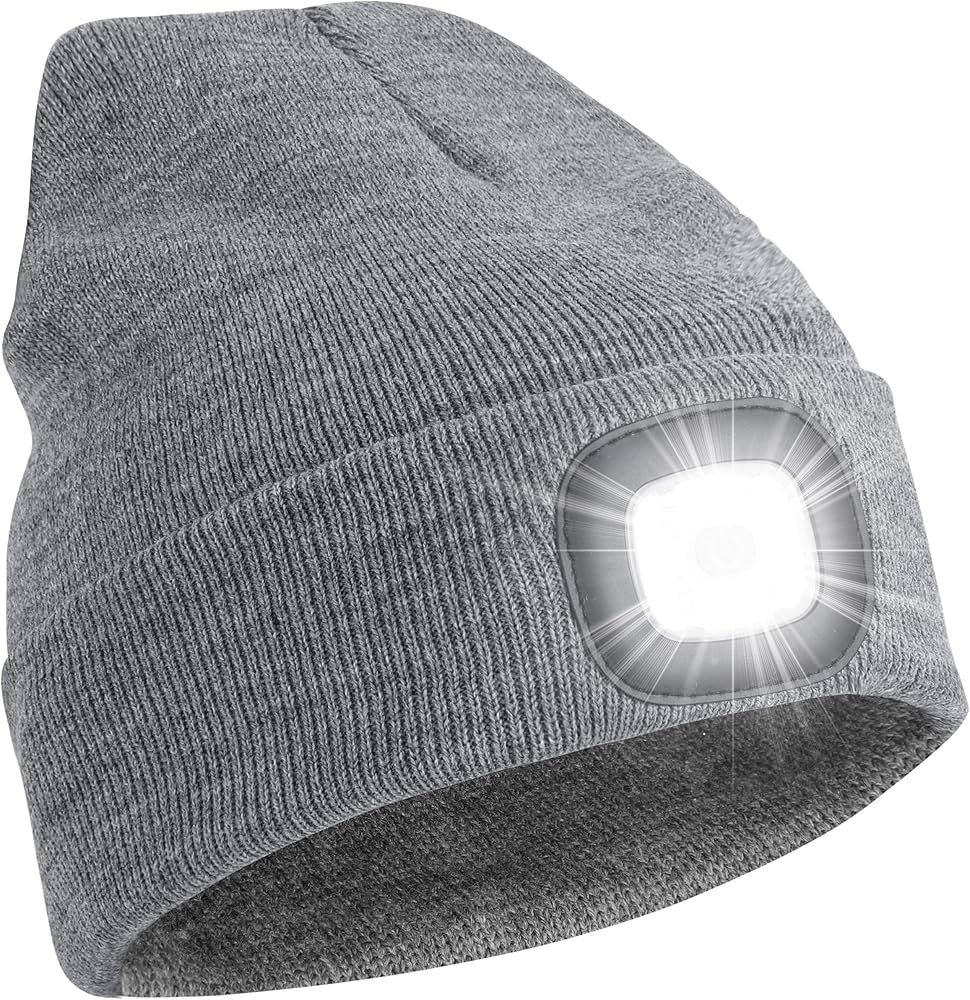 Unisex Beanie Hat with Light, USB Rechargeable LED Headlamp Hat Night Light Cap Christmas Stockin... | Amazon (US)