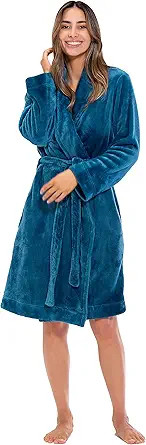 Turquaz Robes For Women, Womens Fleece Shawl Collar Soft Plush Knee Length Spa Robe | Amazon (US)