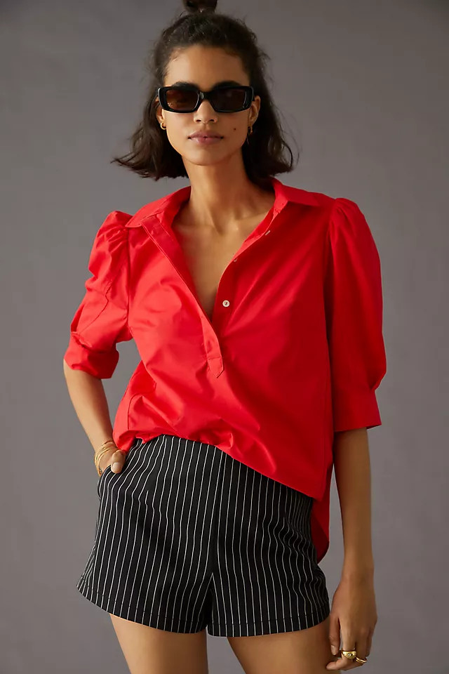 Maeve Poplin Henley Shirt | Anthropologie (US)