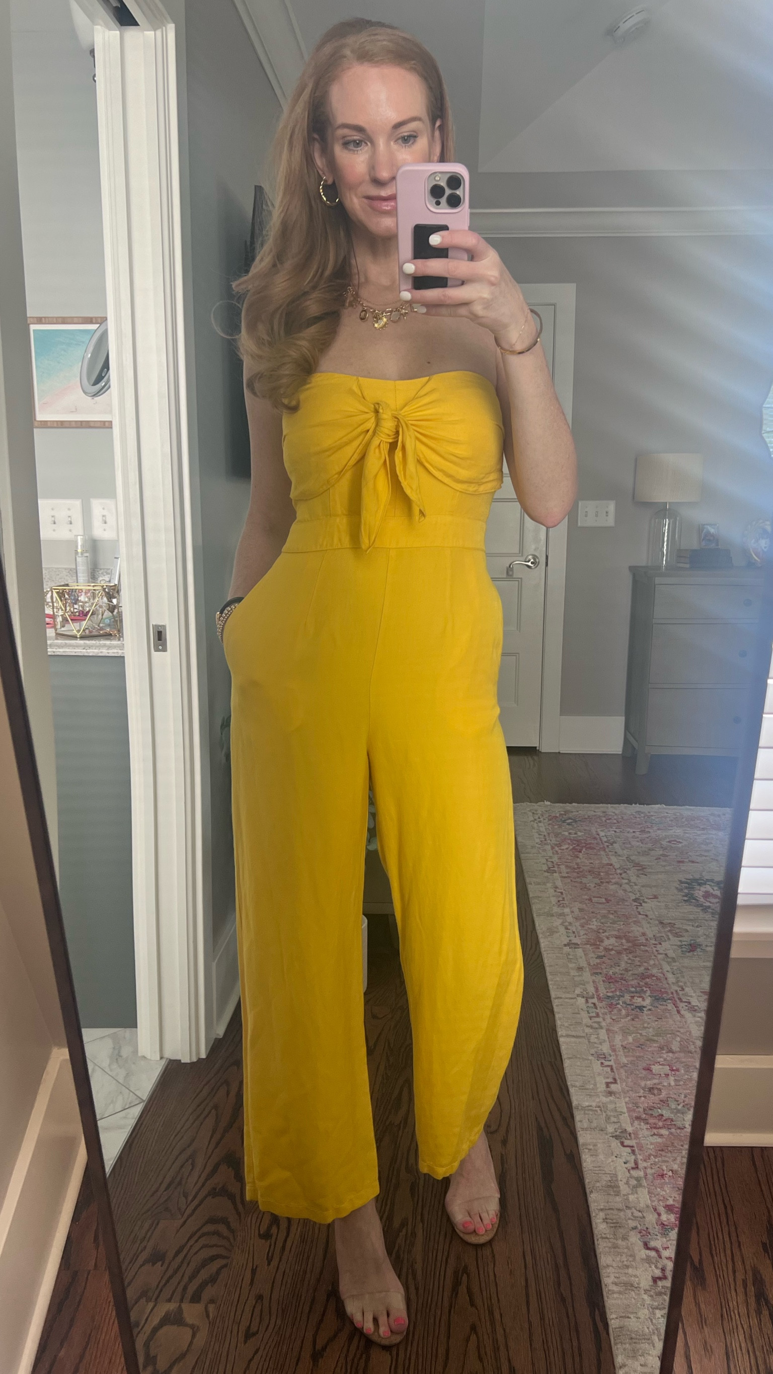 Pop of color is always fun!! 
This Derek Lam jumpsuit from Rent the Runway is super comfortable (long enough for tall girls) and something fun to wear for a girls day! 
Also, we all need a good pair of clear summer heels to go with everything! 

#LTKSeasonal #LTKStyleTip #LTKOver40