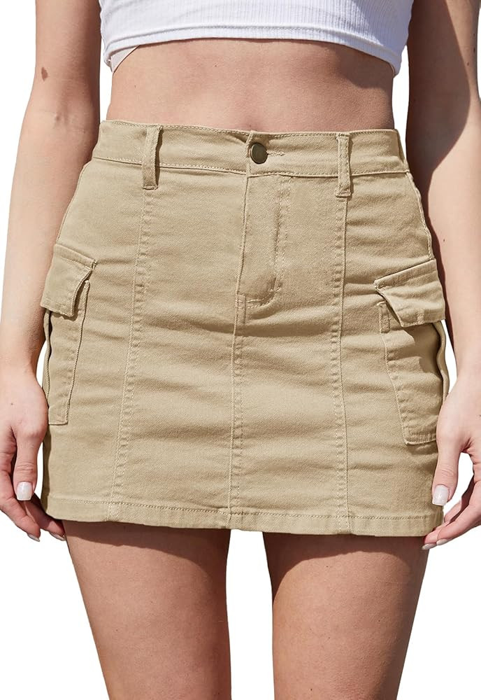 Women’s Cargo Mini Skirt Y2k Bodycon Button Stretchy Low Waist Solid Sexy Short Skirts for Wome... | Amazon (US)