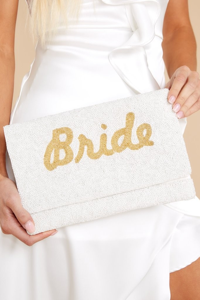 Can't Wait Anymore White And Gold Beaded Clutch | Red Dress 