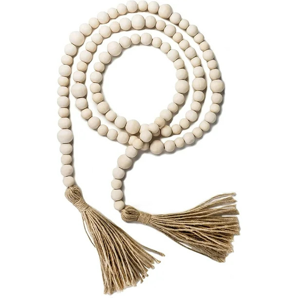Yirtree Wood Bead Garland with Tassels, 57 Inch Rural Style Wooden Beads Linen Rope Tassels Ornam... | Walmart (US)