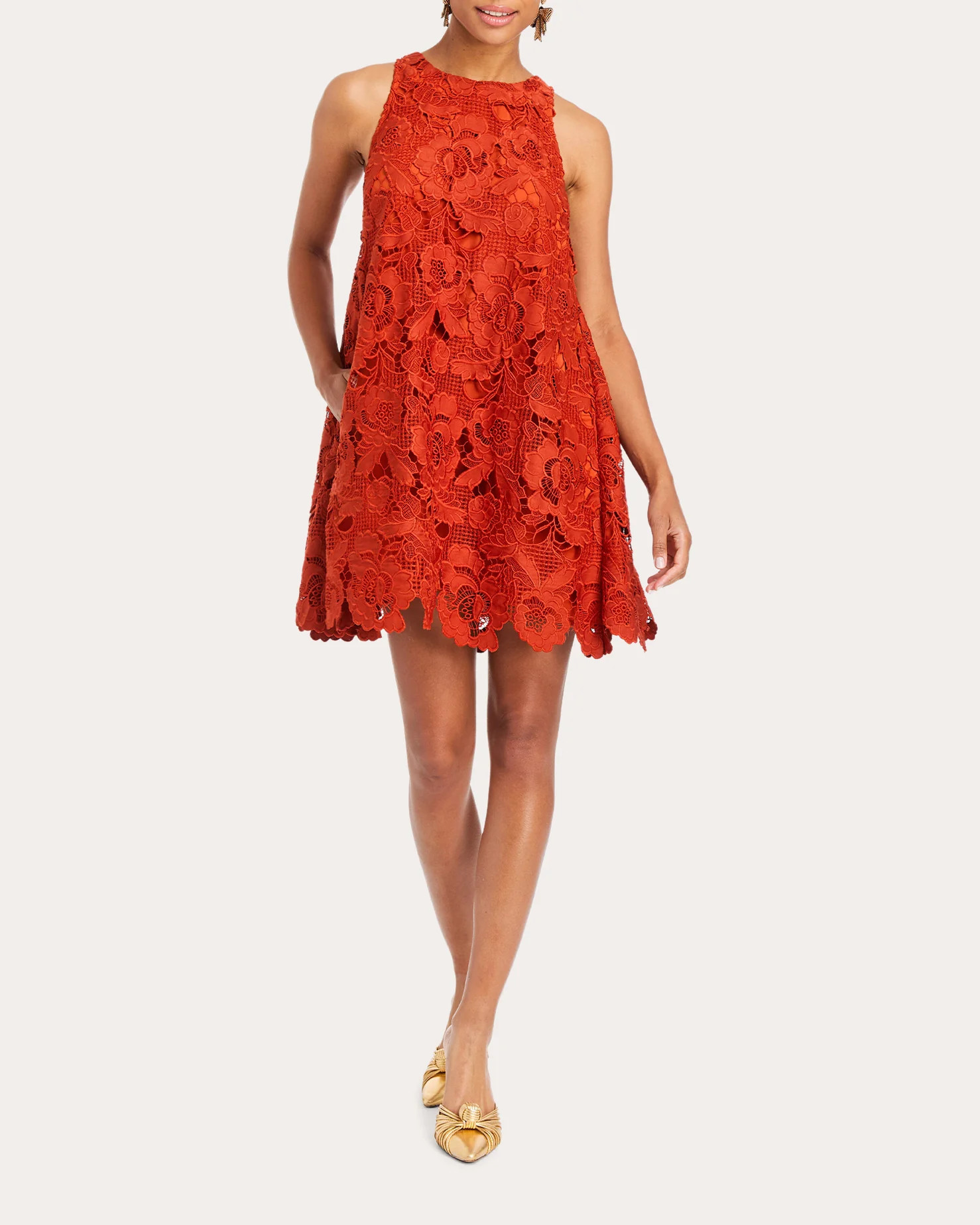 Mestiza Women's Luli Scalloped Guipure Lace Mini Dress in Red Polyester | Olivela