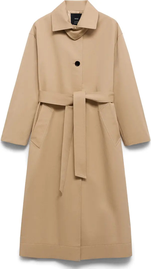 MANGO Belted Water Repellent Long Trench Coat | Nordstrom | Nordstrom