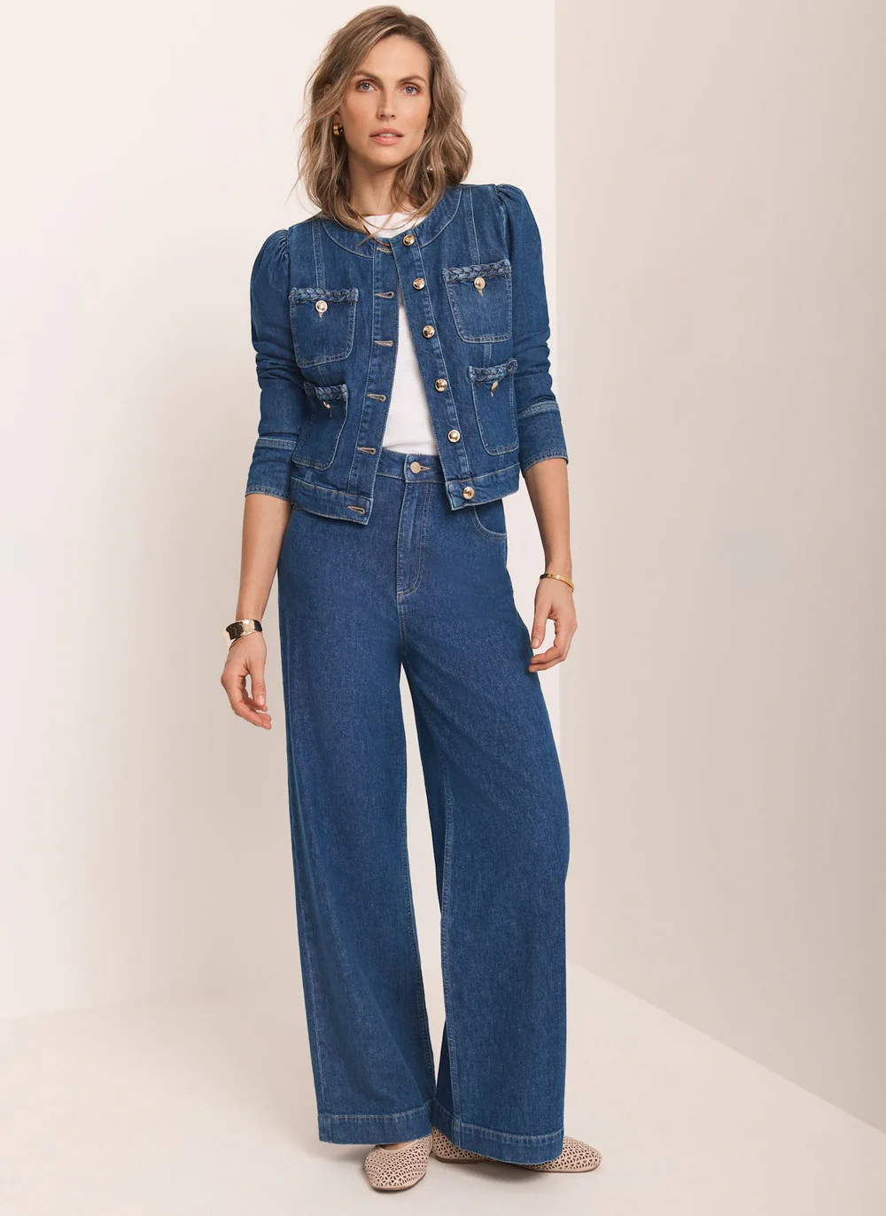 Indigo Denim Plait Detail Wide Jeans | Mint Velvet