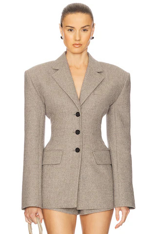 The Tweed S Curve Blazer in Taupe Melange | Revolve Clothing (Global)