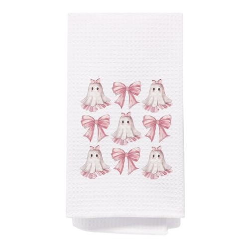 SPBL&L Pink Halloween Bathroom Decor, Bow Coquette Ghost Kitchen Towels, Preppy Hand Towels, Dish Tea Towels, 16x24 Inch | Amazon (US)