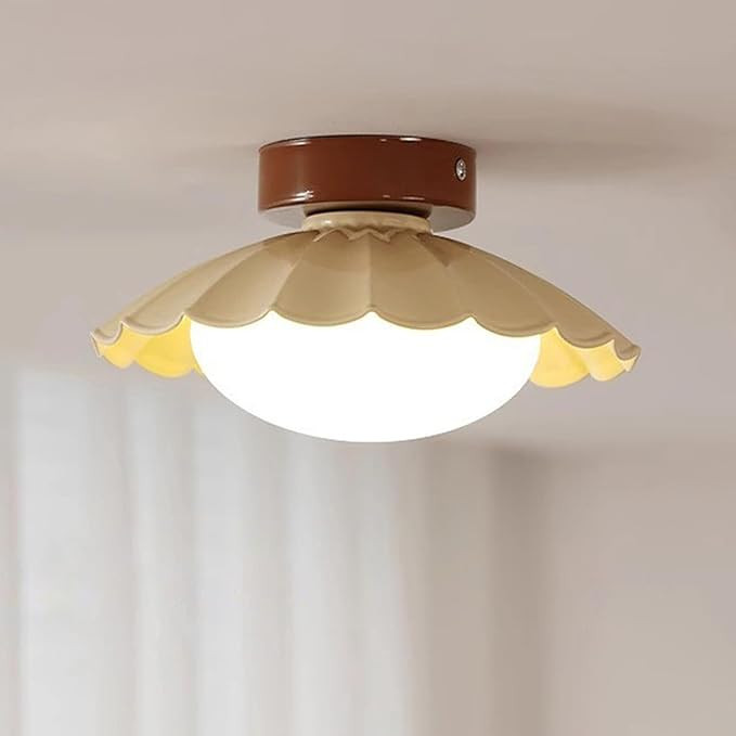 MIXL-Milk Yellow Semi Flush Mount Light with Ribbed Lampshade,Dimmable Dome Ceiling Light Fixture... | Amazon (US)