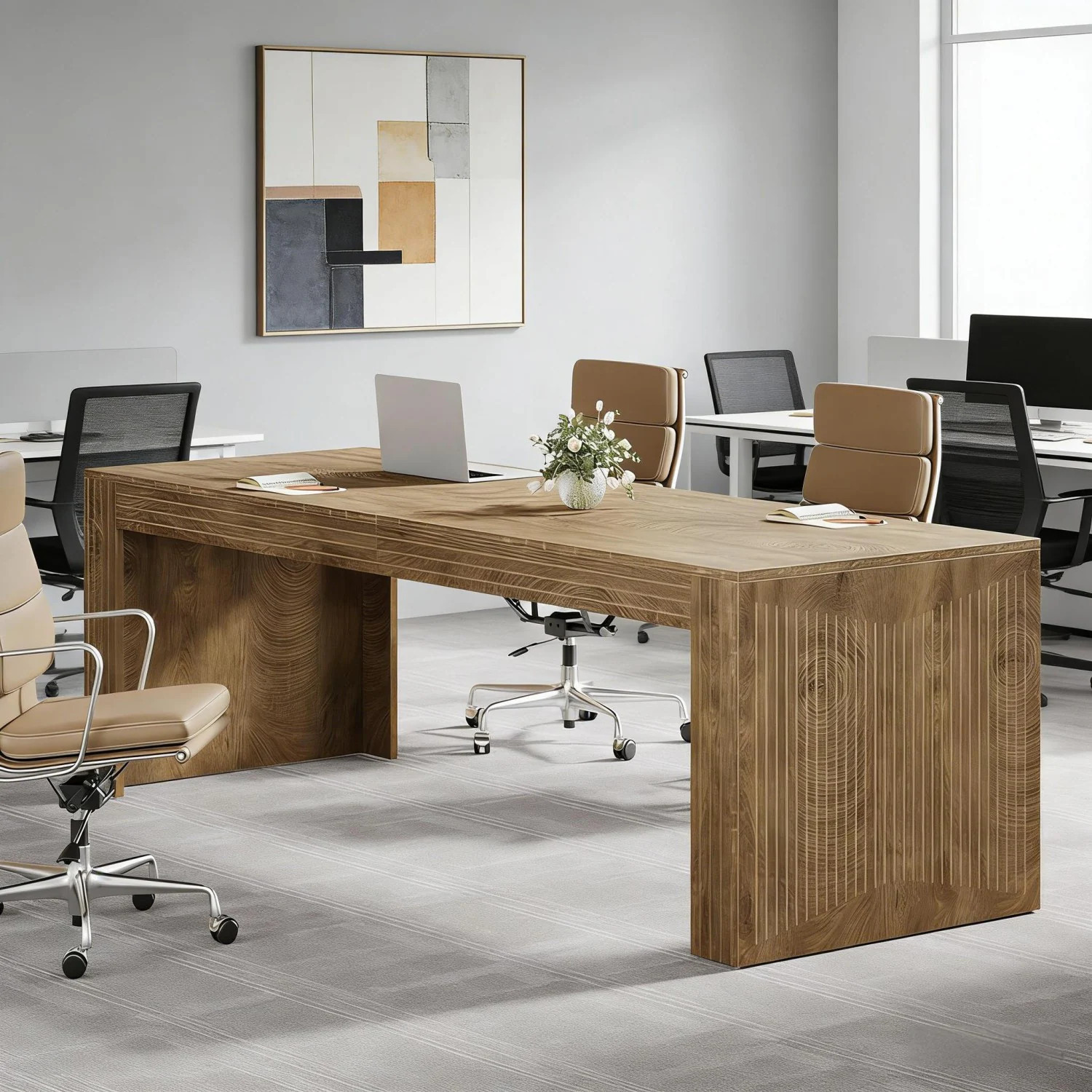 GlasFlength 79-in Executive Desk Office Desk Computer Desk Large Minimalist Wood Grain Workspace Durable and Functional in Brown | LW-DSK-685 | Lowe's