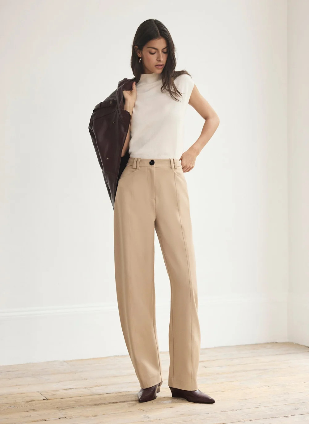 Neutral Tailored Barrel Leg Trousers | Mint Velvet - ROW
