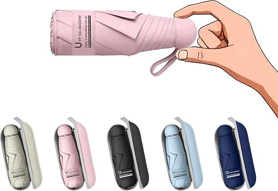 BAODINI Travel Essentials Mini Umbrella for Purse With Case Small Compact UV Sun Protection Light... | Amazon (US)