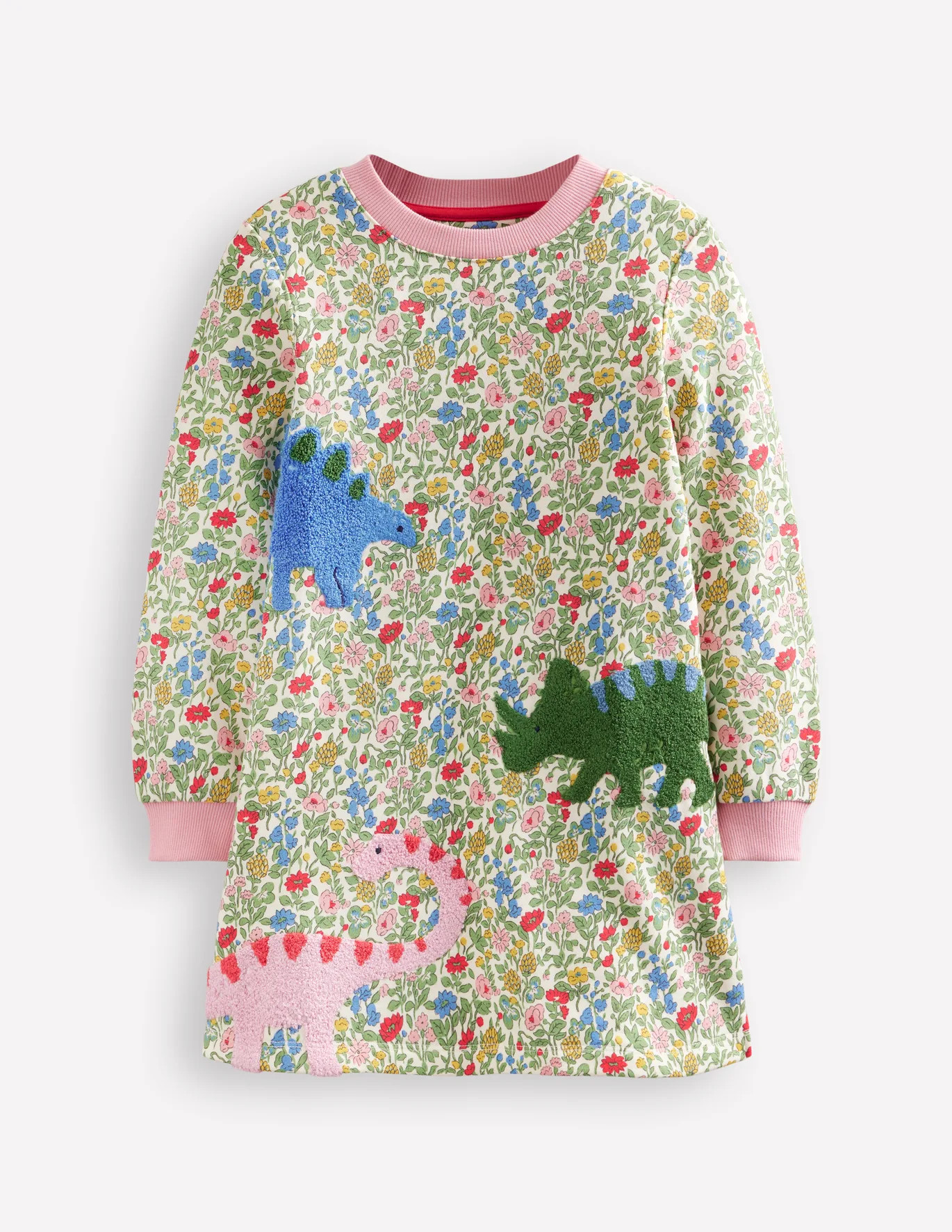 Sweatshirt Appliqué Dress - Multi Meadow Floral Dinosaurs | Boden US | Boden (US)
