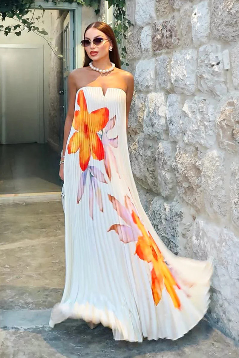 Bergamot | Orange Floral Satin Sweetheart Maxi Dress | Club L London