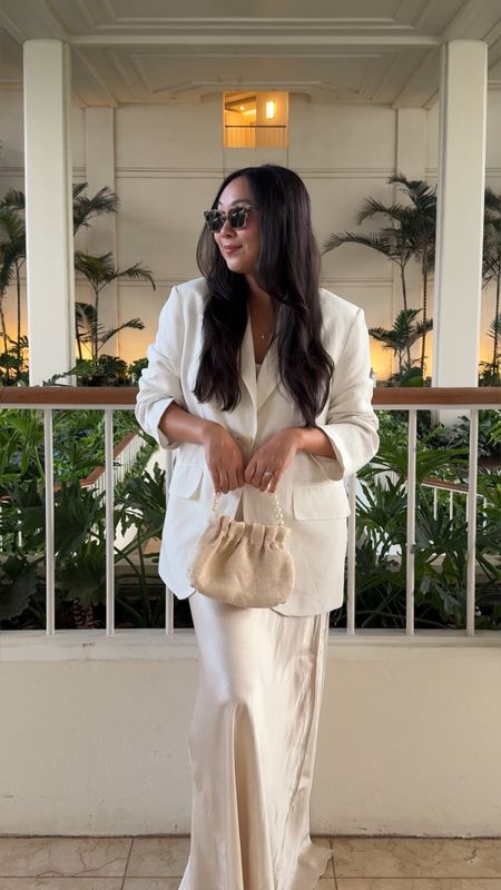 Silk skirt set and white blazer combo 🤍

vacation outfit inspo, holiday party inspoired

#LTKHoliday #LTKtravel #LTKstyletip