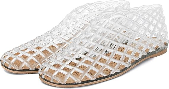Jelly Mesh Ballet Flats for Women Clear Hollow Jellies Flat Sandals Round Toe Slip On Beach Balle... | Amazon (US)