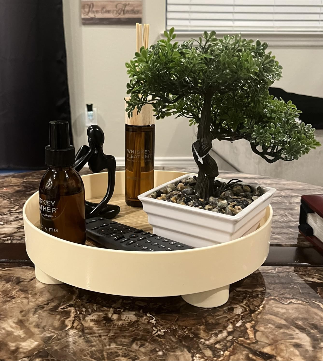 Decorative Tray Coffee Table Tray Round Trays for Home Decor Serving Tray Centerpiece Decor for Living Room, Dining Table,12 Inch, Black | Amazon (US)