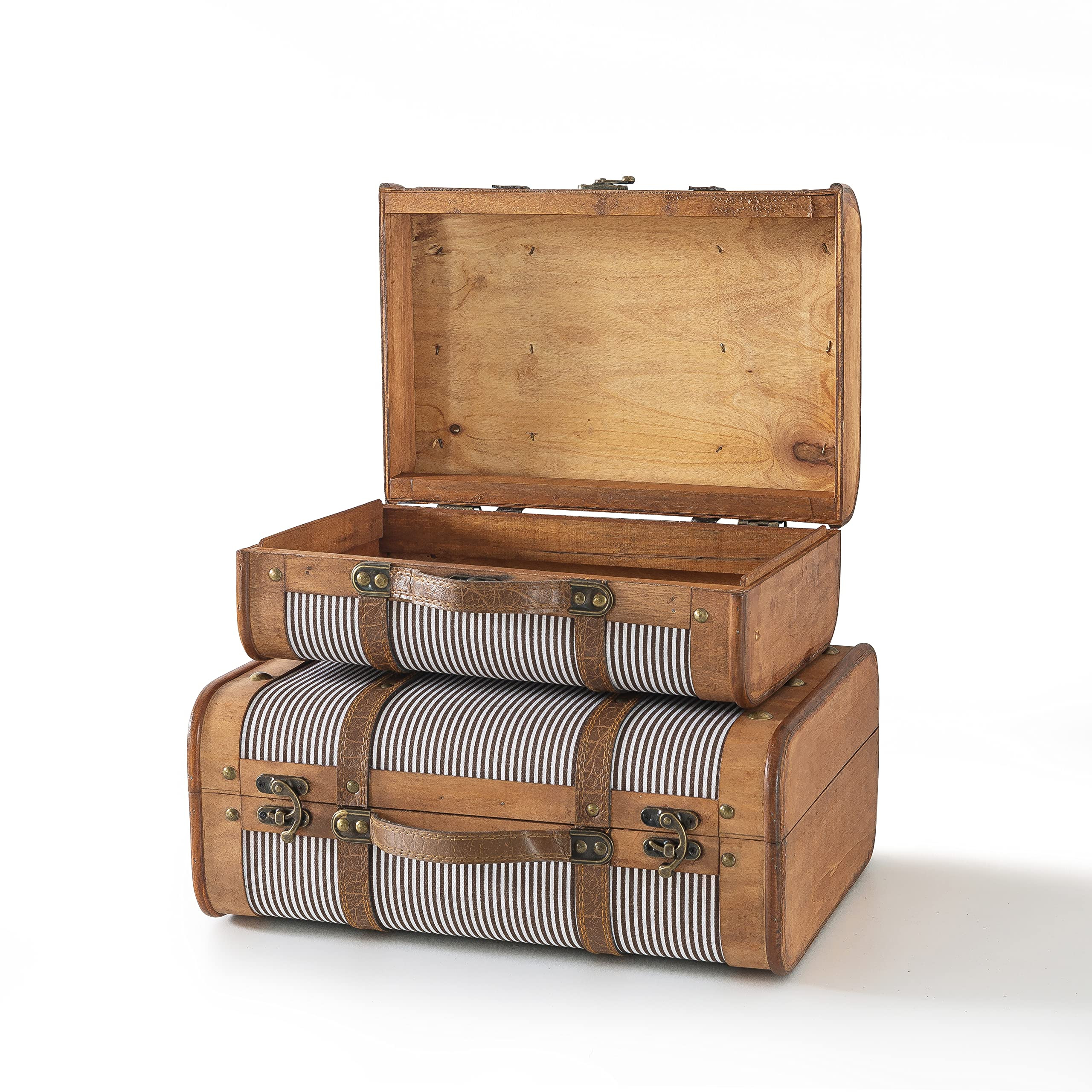 SLPR Wooden Striped Vintage Suitcases - Set of 2, Retro Luggage Décor, Antique Decorative Storag... | Amazon (US)
