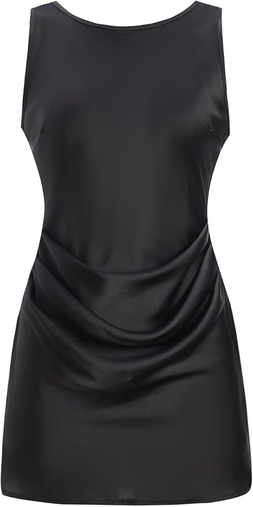 Women's Satin Backless Mini Dress Elegant Pearl Chain Ruched Bodycon Evening Party Cocktail Dress... | Amazon (US)