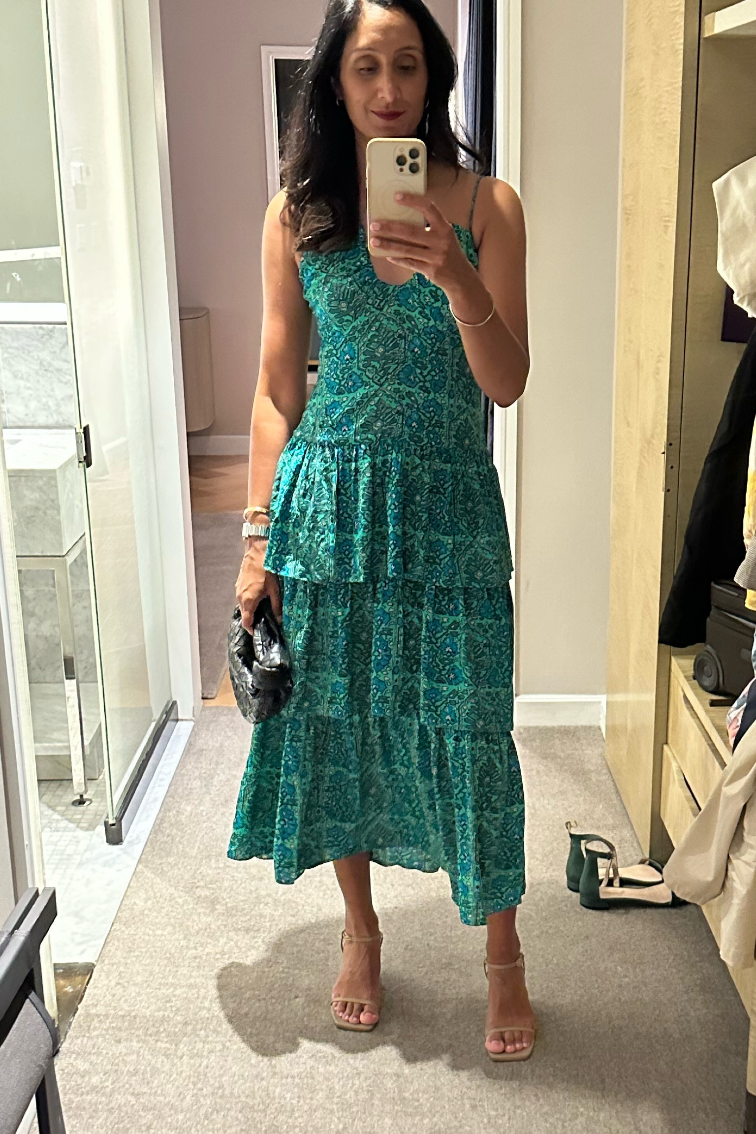 Love the print and colour of this Rhode dress. Perfect for a wedding this summer

These Anine Bing sandals are the perfect heel height and comfy for walking (or running) a few blocks and dancing the night away! 

#LTKshoecrush #LTKsalealert #LTKover40