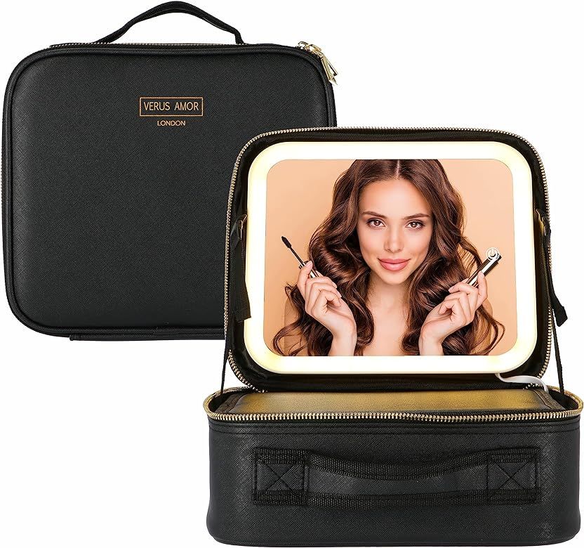 Verus Amor - Premium Travel Make Up Bag with Large 3 Setting Adjustable LED Mirror - Waterproof V... | Amazon (UK)