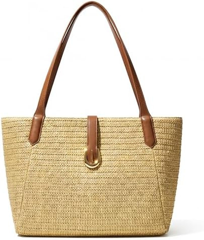 CHUNLI Straw Beach Bag for Women, Woven Raffia Summer Tote with Leather Handles, Boho Vacation Re... | Amazon (US)